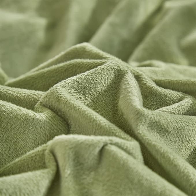 CLOTHKNOW Green Velvet Queen Comforter Set 3Pcs Fluffy Bedding Comforter Sets Soft All Season Sage Green Comforter Queen with 2 x Pillow Cases
