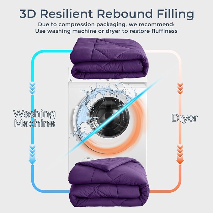 HEVUMYI Purple Twin Comforter Set - 5-Piece All Season Bed in a Bag Twin, Ultra Soft Bedding Set with Comforter, Flat Sheet, Fitted Sheet, Pillowcases, Pillow Shams