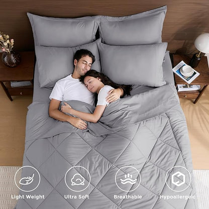 HEVUMYI Light Grey 120x98 Oversized King Comforter Set - 7-Piece All Season Bed in a Bag Oversized King, Ultra Soft Bedding Set with Comforter, Flat Sheet, Fitted Sheet, Pillowcases, Pillow Shams