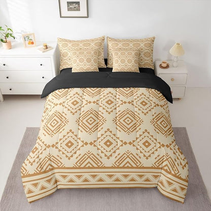 Erosebridal Rustic Western Bed in A Bag 7 Pcs Southwestern Vintage Country Comforter Set for Women Men Retro Brown Geometric Bedding Sets King Exotic Boho Aztec Sheet Set with Comforter