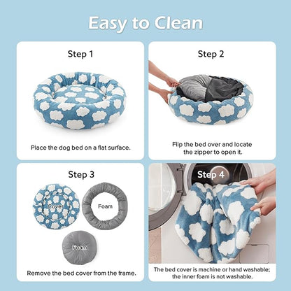 JOEJOY Donut Dog Bed Medium Size Dog, Cute Round Calming Pet Bed with Removable Washable Cover, Orthopedic Puppy Bed with Jacquard Shaggy Plush & Non Skid Bottom