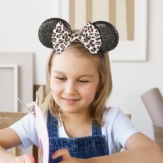 FANYITY Mouse Ears, Sequin Leopard Mouse Ears Headband for Boys Girls Women(baowen)