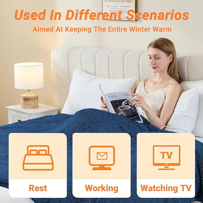 Heated Blanket Heated Twin, Electric Blanket 62"x84" Heating Blanket with 8 Hours Auto Off 10 Fast Heating Levels Machine Washable Sherpa Heated Blanket with Overheating Protection