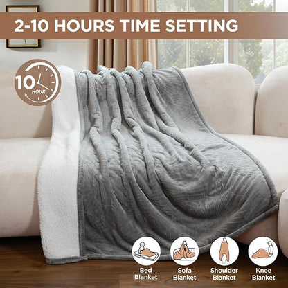 Westinghouse Electric Throw Blanket, Flannel Sherpa Heated Throw with 6 Heating Levels and 2-10 Hours Auto-Off, Flower Jacquard Heated Blanket, Fast Heating & ETL Certification, 50" x 60" Inch, Grey