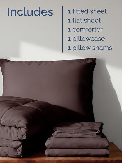 Twin XL Comforter Set - 5 Piece Bed in a Bag Twin XL Size Bed Set - Down Alternative Comforter, Flat Sheet, Fitted Sheet, Pillowcase & Sham for All Seasons - Soft, Comfy and Breathable - Brown/Beige
