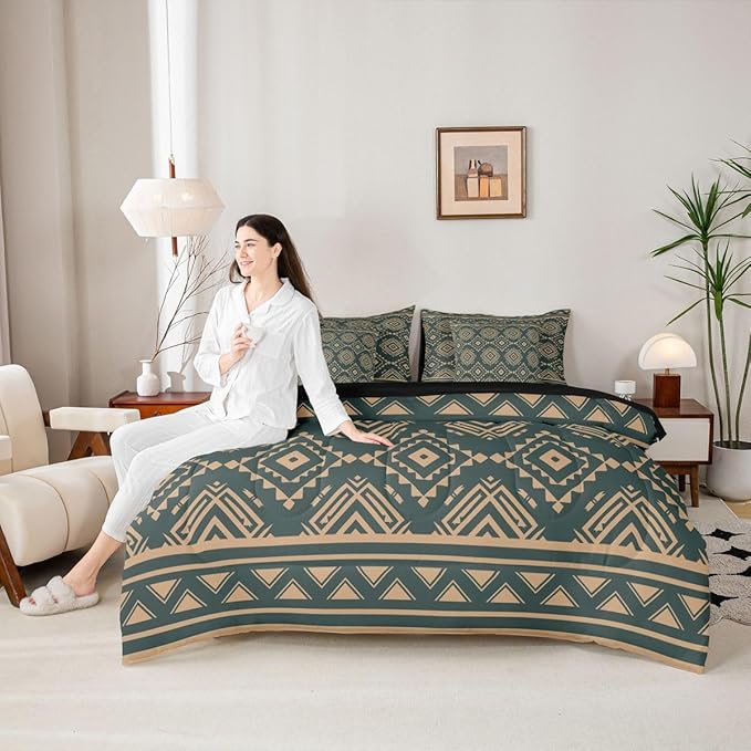 Erosebridal Rustic Western Twin Comforter Set with Sheets 7 Piece Vintage Southwestern Bed in A Bag Farmhouse Aztec Nordic Style Bedding Sets for Women Men Boho Geometric Diamond Bed Set