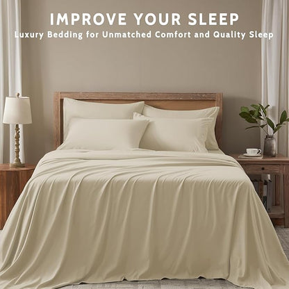 Cal King Size Sheets Set - 6 Piece Luxuriously Soft & Cooling Sheets Cal King Size - Ultra Soft 16" Deep Pocket Cal King Sheet Set - Fitted Sheet & Pillowcase Sets (Cal King Beige)