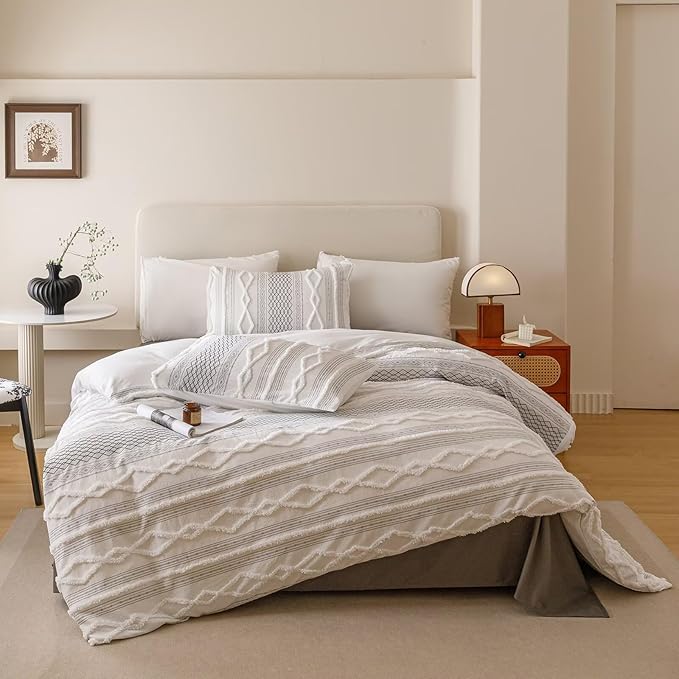Houseri Tufted Black Comforter Set Full Jacquard Bedding Shabby Chic Farmhouse Bed Sets Full