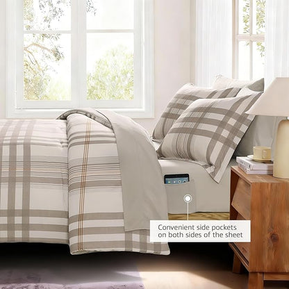 MaiRêve Twin XL Comforter Set Brown Grey, Classic Plaid Farmhouse Bedding Sets 5 Pieces for Boys Girls Teen, All Season Bed in a Bag for Dorm with Sheets, Pillowcase & Sham