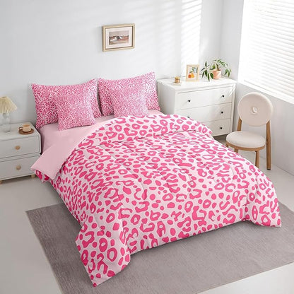 Feelyou Cute Leopard Bedding Set for All Season Cheetah 7 Pieces Comforter Sets Full Size Teens Room Decor Pink Animal Print Bed in a Bag with Comforter, Sheets, Pillowcases & Cushion Cover