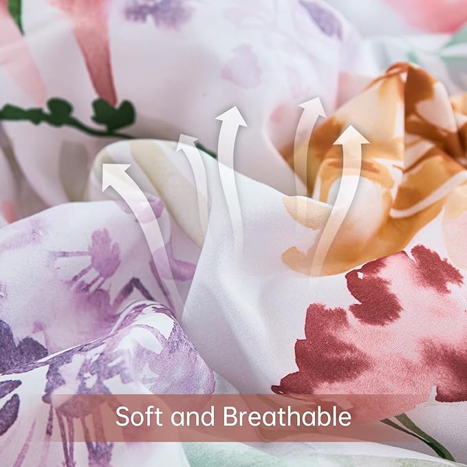 Luxudecor Floral Comforter Set King Size 7 Pieces Bed in a Bag, Dusty Rose Pink Flower Watercolor Bed Set, Soft Comforter with Sheet Set 104"x90"