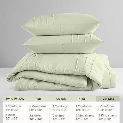 Comfort Spaces Sage Cal King Size Comforter Set - 3 Pieces Pintuck Pleated Bedding Sets, All Season Lightweight, Extra Softness Pre-Washed Microfiber Cal King Bed Set, Shams, Cal King