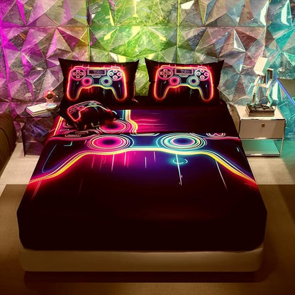 Namoxpa6 Pieces Gamer Comforter Sets for Boys Kids Teens,3D Pattern,Decorative 6 Piece Bedding Sets with Comforter,Flat Sheet,Fitted Sheet,Throw Pillow Cover,Pillow Shams,Twin Size