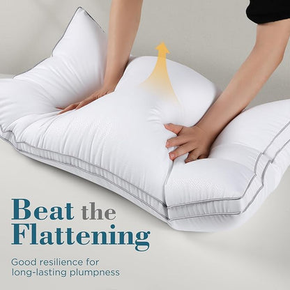 viewstar Bed Pillows Standard Size Set of 2, Hotel Cooling Down Alternative Gusseted Pillows for Side, Back, or Stomach Sleepers, White