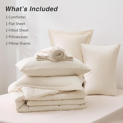 Love's cabin California King Comforter Set Beige, 7 Pieces California King Bed in a Bag, All Season Bedding Sets with 1 Comforter, 1 Flat Sheet, 1 Fitted Sheet, 2 Pillowcase and 2 Pillow Sham