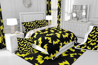Erosebridal Yellow Bat Toddler Comforter Halloween Bat Bedding Set Spooky Goth Gothic Animal Duvet Insert Horror Halloween Bed Sets for Kids Teens Adults