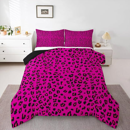 Erosebridal Pink Leopard Print Twin Comforter Set | Cheetah Wild Animals Bedding Set for Women Room Decor Africa Leopard Comforter Safari Animals Duvet Insert,2 Piece with 1 Pillowcase