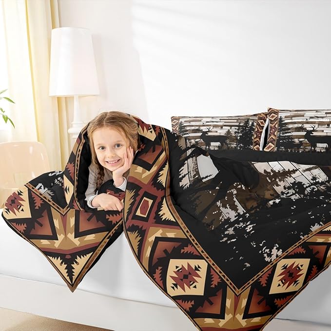 Feelyou Deer Bedding Set Wild Animal Comforter Set for Kids Boys Girls Southwestern Comforter Hunting Theme Quilt Set Bedroom Collection 2Pcs Twin Size