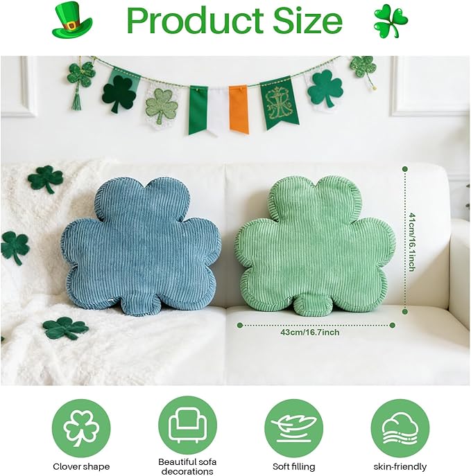 Cumule 2 Pcs St Patrick's Day Pillow Covers Green Lucky Shamrock Clover Pillow Cover for Irish St Patrick's Day Living Room Bedroom Decor Gifts