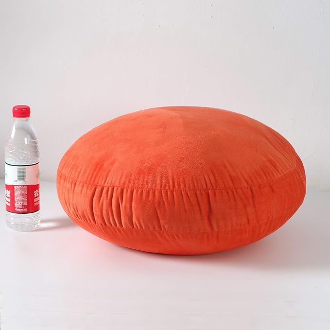 Round Throw Pillows Down-Like Polyester Filling Super Soft Ultra Fluffy Feather-Like Touching Decorative Circle Floor Cushion for Couch Bed Sofa Office Car, 1 Piece (18x18 Inches, Orange)