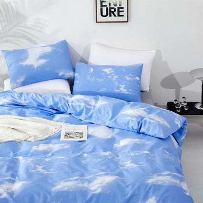 CLOTHKNOW Blue White Sky Full Size Comforter Sets 3Pcs Blue Bedding Comforter Sets Blue Comforter Light Blue Comforter with 2 Pillowcases
