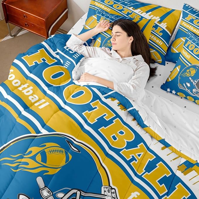 Feelyou Football 7 Pieces Comforter Sets Twin Size Kids Bedding Set for All Season Rugby Sports Football City Bed in a Bag with Comforter, Sheets, Pillowcases & Cushion Cover