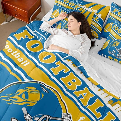 Feelyou Football 7 Pieces Comforter Sets Twin Size Kids Bedding Set for All Season Rugby Sports Football City Bed in a Bag with Comforter, Sheets, Pillowcases & Cushion Cover