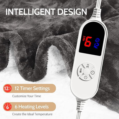 HOW'S MY HOUSE Heated Blanket 62"x84",Electric Blanket Twin Size with 6 Heating Levels & 12-Hours Timer,Flannel Sherpa Super Cozy with ETL Certification,Machine Washable, Charcoal