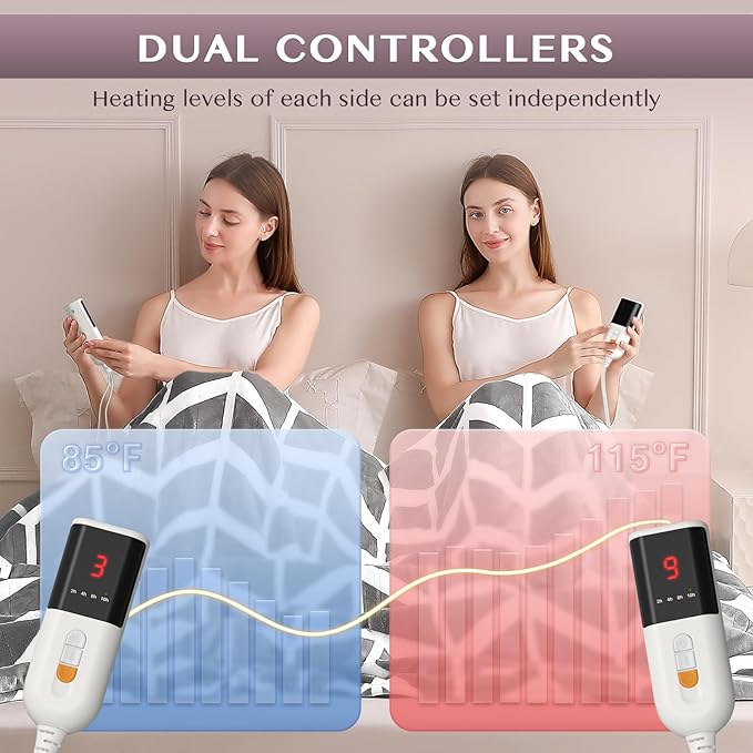 VENTIMI Electric Blanket Queen Size, 84" x 90" Heated Blanket with 9 Heat Levels & 2-4-8-10 Hours Auto Off, Fast Heating Blanket with ETL & FCC Certification, Grey