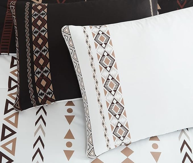 Geniospin Super King Size Comforter Set- 7 Pieces Boho Bed in a Bag, Western Bedding Set for All Seasons, Reversible Aztec Bedding, Lightweight Comforter Bed Set with Sheets, Pillowcases & Shams