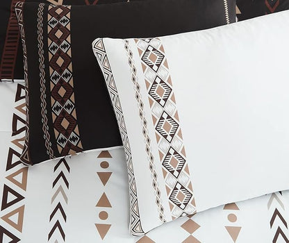 Geniospin Super King Size Comforter Set- 7 Pieces Boho Bed in a Bag, Western Bedding Set for All Seasons, Reversible Aztec Bedding, Lightweight Comforter Bed Set with Sheets, Pillowcases & Shams