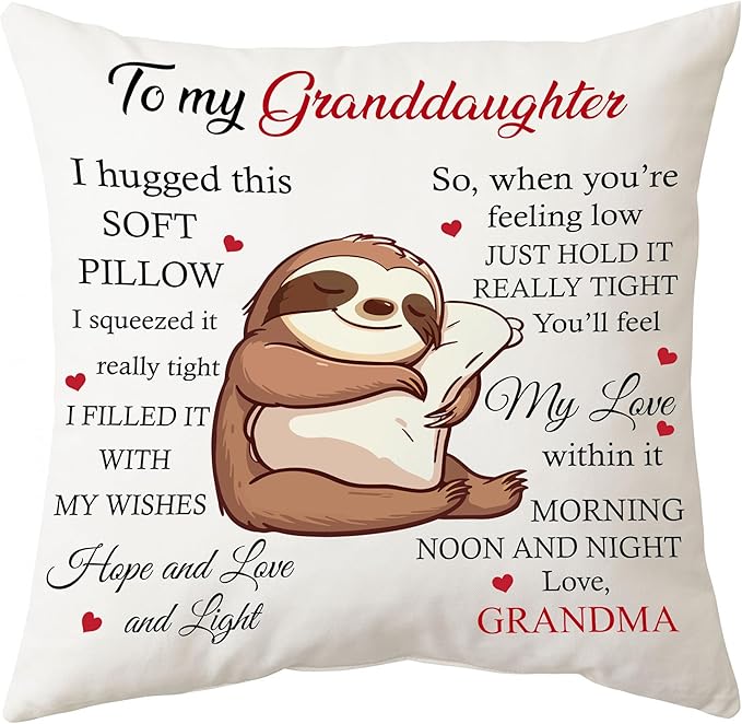 Hyturtle Personalized to My Granddaughter Pillow (Insert Included) Gifts from Grandma - Birthday Graduation Gifts for Granddaughter - Sloth Custom Name Sofa Couch Cushion Home Decor Throw Pillow