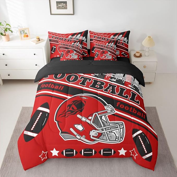 Feelyou Football 7 Pieces Comforter Sets Full Size Kids Rugby Sports Bedding Set for All Season Football City Bed in a Bag with Comforter, Sheets, Pillowcases & Cushion Cover