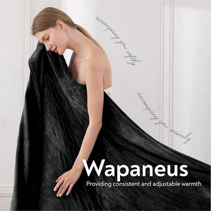 Wapaneus Foot Pocket Heated Blanket Electric Throw with 10 Heating Levels and 4 Timer Settings 4 Hours Auto Shut Off, Flannel Fast-Heating Heated Throw 50" x 60", Machine Washable, Black