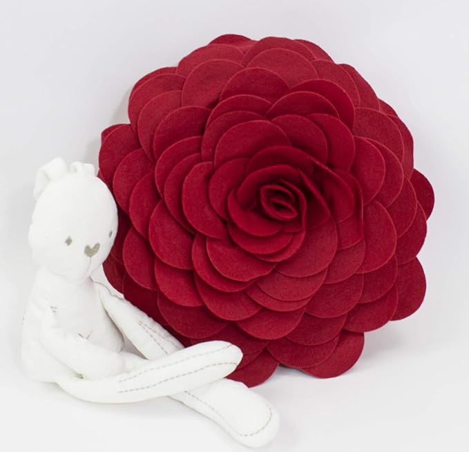 Fennco Styles Eva's Flower Garden Decorative Filled Throw Pillow 13" Round - Red Floral Accent Pillow for Home, Couch, Bed, Living Room, Holiday and Office Décor
