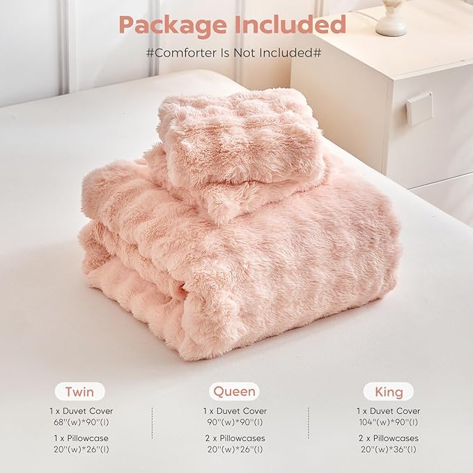 Tokokimo Faux Fur Comforter Set King Size, Ultra Soft Reversible Heavyweight Fluffy Bedding, Extra Warm Winter Comforter with 2 Pillow Cases, All Season Fuzzy Comforter Set, Pink