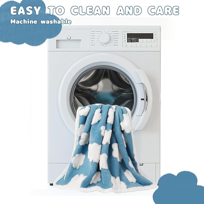 Luciphia Waterproof Pet Blanket for Medium Large Dogs Washable Fluffy Thick Jacquard Shag Fleece Warm Sherpa 3D Textured Flower Print for Cats Puppy Couch Protection (Blue Cloud,67x57 inches)