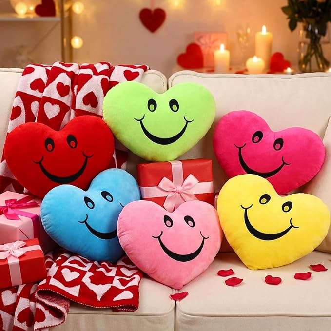 Novabright 6 Pcs Valentines Day Heart Pillows 12", Love Heart Shaped Pillow Plush Throw Pillow, Cute Colourful Pillows for Gifts Valentines Day Living Room Bedroom Decor
