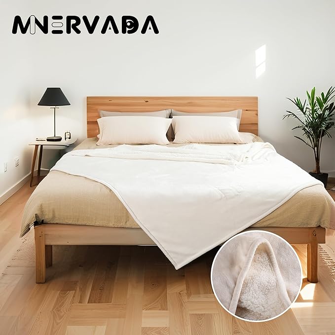 Heated Blanket Electric Blanket Queen Size 84''x90'' with 10 Heating Levels, 1-12 Hour Auto Shut Off, Machine Washable, Dual Controller Soft Warming Blanket for Couch, Bed, Office - White