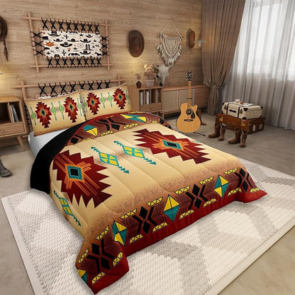 Erosebridal Western Aztec Comforter Set for Boys, Native Tribal Ethnic Bedding Set Queen Size Farmhouse Boho Geometric Quilt Southwestern Ethnic American Native Duvet Insert for Adult Men, Red