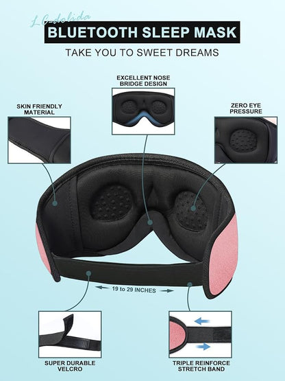 LC-dolida Sleep Headphones, Sleep Mask Bluetooth Wireless Music Eye Mask, Sleeping Headphones for Side Sleepers Sleep Mask with Bluetooth Headphones Ultra-Thin Stereo Speakers Perfect for Sleeping