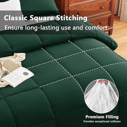 CozyLux Full Size Comforter Sets - Emerald Green Comforter Full Size, 3 Pieces Box Stitched Bed Set for All Seasons, Soft Lightweight Bedding Sets with 1 Down Alternative Comforter and 2 Pillow Shams