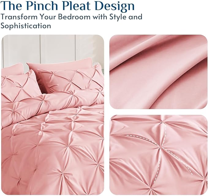 JOLLYVOGUE Queen Comforter Set 7 Pieces - Bed in a Bag Queen for All Season, Pintuck Bedding Comforter Sets with Comforter, Flat Sheet, Fitted Sheet and Pillowcases & Shams, Pink