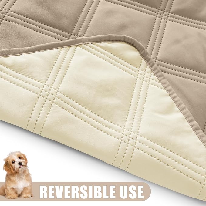 Smiry Waterproof Dog Bed Cover Blanket 68x82, Soft Reversible Pet Blanket, Washable Leakproof Cats Dogs Couch Cover for Sofa, Couch, Furniture, Taupe/Beige