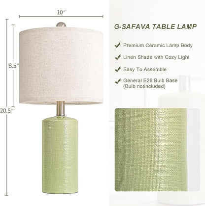 20.5" Small Table Lamps for Living Room Lamp Set of 2 Ceramic Lamps for Bedroom Bedside Lamps Modern Boho Lamps for Night Stands Farmhouse Nightstand Lamp Side End Table Lamp, Light Green