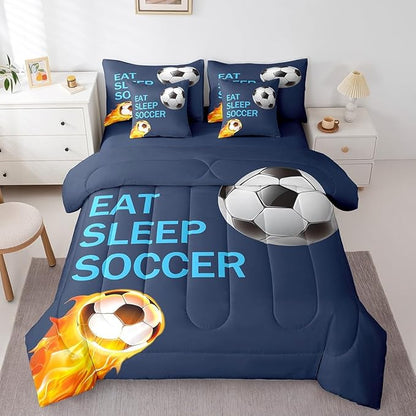 Feelyou Soccer Ball Bed in a Bag Kids Football Bedding Set Boys Girls Soccer Ball Lover Comforter Set Twin Size 7 Pieces Sports Bed Set with Comforter, Sheet Set, Pillowcases, Pillow Covers