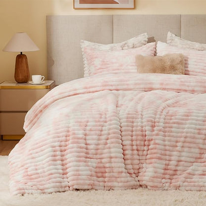 BEDELITE Fleece Twin Comforter Set -Super Soft & Warm Fluffy Pink&White Bedding, Luxury Fuzzy Heavy Bed Set for Winter with 1 Pillow case