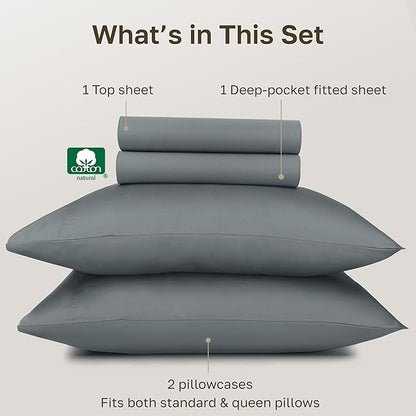 California Design Den 100% Egyptian Cotton Bed Sheets Full, Certified Authentic Deep Pocket Full Size Sheets Set, Soft and Breathable Sateen, Luxury Cotton Sheets (Grey, Full)