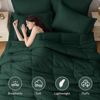 JOLLYVOGUE King Comforter Set, Ultra-Soft Bed in a Bag King Size 7 Pieces, Oeko-TEX Certified Bedding Set with Down Alternative Comforter, Sheets, Pillowcases & Shams, Emerald Green