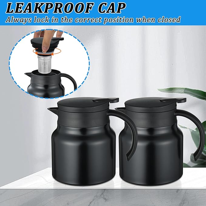 Small Thermal Coffee Carafe Stainless Steel Insulated Creamer Carafe Tea Pot 27Oz Insulation Pot (Black and Black, 800ML(27Oz))